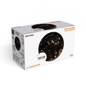 Entac Karácsonyi IP44 360 LED Jégcsapfüzér WW 8m Időzítővel | BR (SKU:ECL-I360WW-T) Függöny, háló