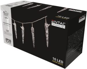 Entac Karácsonyi Beltéri Műanyag Jégcsap 11cm 10 LED 1,65m (2AA nt.) | BR (SKU:ECL-ICI-10WW) Beltéri füzér