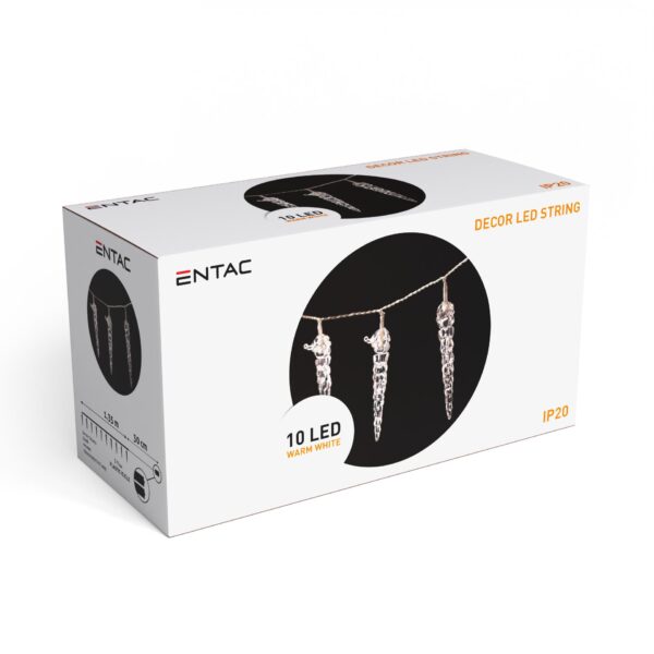 Entac Karácsonyi Beltéri Műanyag Jégcsap 11cm 10 LED 1,65m (2AA nt.) | BR (SKU:ECL-ICI-10WW) Világítás