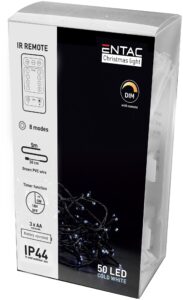 Entac Karácsonyi IP44  Fényfüzér 50 LED CW 5m IR Távirányítóval (3AA nt.) | BR (SKU:ECL-IR-50CW) Kültéri füzér