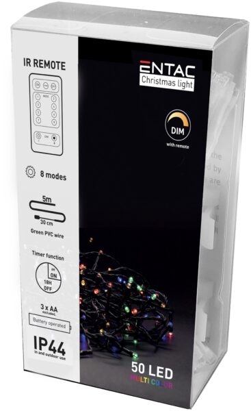 Entac Karácsonyi IP44 Fényfüzér 50 LED MC 5m IR Távirányítóval (3AA nt.) | BR (SKU:ECL-IR-50MC) Kültéri füzér Entac Karácsonyi IP44 Fényfüzér 50 LED MC 5m IR Távirányítóval (3AA nt.) | BR (SKU:ECL-IR-50MC) Kültéri füzér
