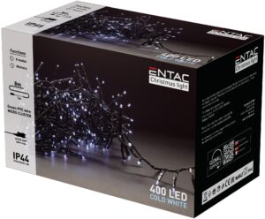 Entac Karácsonyi IP44 400 LED Fürtös Fénysor CW 8m | BR (SKU:ECL-M400-CW) Kültéri füzér