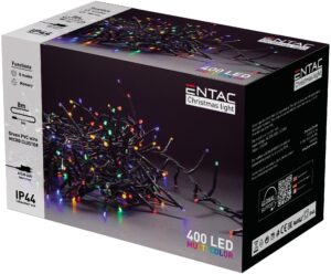 Entac Karácsonyi IP44 400 LED Fürtös Fénysor Színes 8m | BR (SKU:ECL-M400-MC) Kültéri füzér