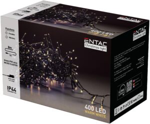 Entac Karácsonyi IP44 400 LED Fürtös Fénysor WW 8m | BR (SKU:ECL-M400-WW) Kültéri füzér