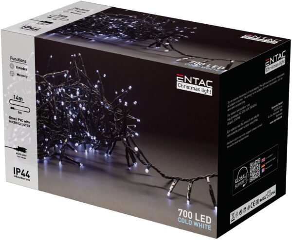 Entac Karácsonyi IP44 700 LED Fürtös Fénysor CW 14m | BR (SKU:ECL-M700CW) Kültéri füzér