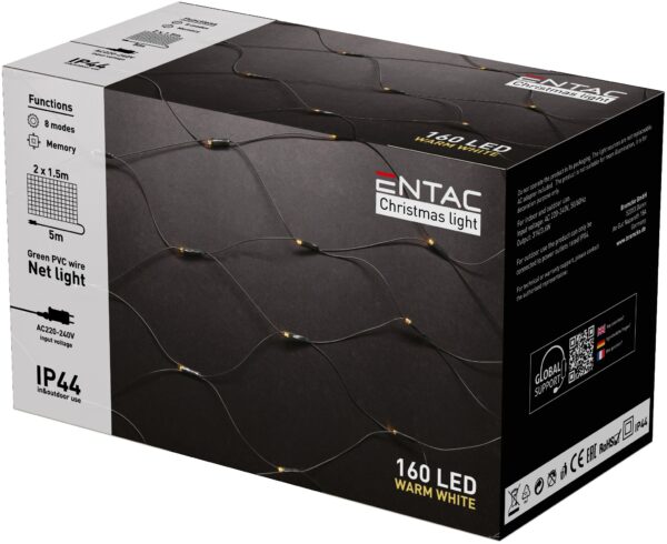 Entac Karácsonyi IP44 Háló 160 LED 2m x 1,5m WW | BR (SKU:ECL-NET-160-WW) Függöny, háló