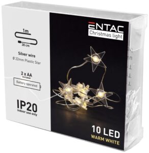 Entac Karácsonyi Beltéri Műanyag Füzér Csillag 10 LED WW 1,3m (2AA nt.) | BR (SKU:ECL-PS-10WW)