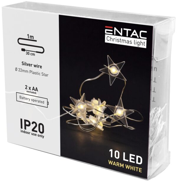 Entac Karácsonyi Beltéri Műanyag Füzér Csillag 10 LED WW 1,3m (2AA nt.) | BR (SKU:ECL-PS-10WW)