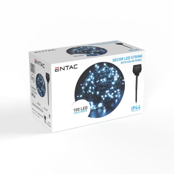 Entac Karácsonyi IP44 100 LED Füzér CW 10m Leszúrható Napelemes Konzollal | BR (SKU:ECL-S100-CW) Importált
