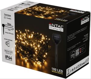 Entac Karácsonyi IP44 100 LED Füzér CW 10m Leszúrható Napelemes Konzollal | BR (SKU:ECL-S100-CW) Kültéri füzér Entac Karácsonyi IP44 100 LED Füzér CW 10m Leszúrható Napelemes Konzollal | BR (SKU:ECL-S100-CW) Kültéri füzér