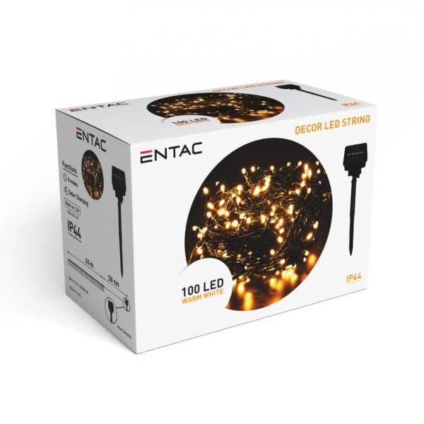 Entac Karácsonyi IP44 100 LED Füzér WW 10m Leszúrható Napelemes Konzollal | BR (SKU:ECL-S100-WW) Világítás