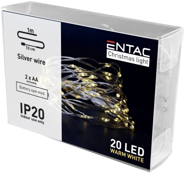 Entac Karácsonyi Beltéri Drótfüzér 20 LED WW 1,1m (2AA nt.) | BR (SKU:ECL-S20WW) Beltéri füzér