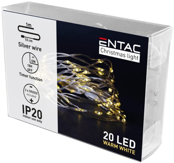 Entac Karácsonyi Beltéri Mini Drótfüzér 20 LED Időzítővel WW 1,1m (2×2032 tart.) | BR (SKU:ECL-S20WW-T) Beltéri füzér Entac Karácsonyi Beltéri Mini Drótfüzér 20 LED Időzítővel WW 1,1m (2×2032 tart.) | BR (SKU:ECL-S20WW-T) Beltéri füzér