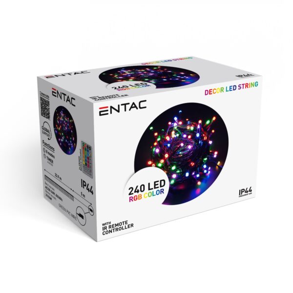 Entac Karácsonyi Kültéri Füzér 240 LED RGB 28,9m, IR távirányítóval | BR (SKU:ECL-S240-RGB) Kültéri füzér