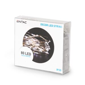 Entac Karácsonyi Beltéri Drótfüzér 80 LED CW 4,1m (3AA nt.) | BR (SKU:ECL-S80CW) Beltéri füzér