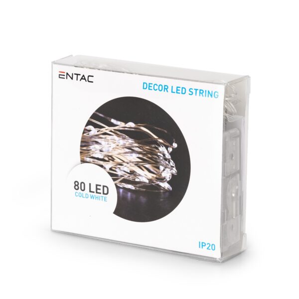 Entac Karácsonyi Beltéri Drótfüzér 80 LED CW 4,1m (3AA nt.) | BR (SKU:ECL-S80CW) Beltéri füzér