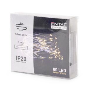 Entac Karácsonyi Beltéri Drótfüzér 80 LED WW 4,1m (3AA nt.) | BR (SKU:ECL-S80WW) Beltéri füzér