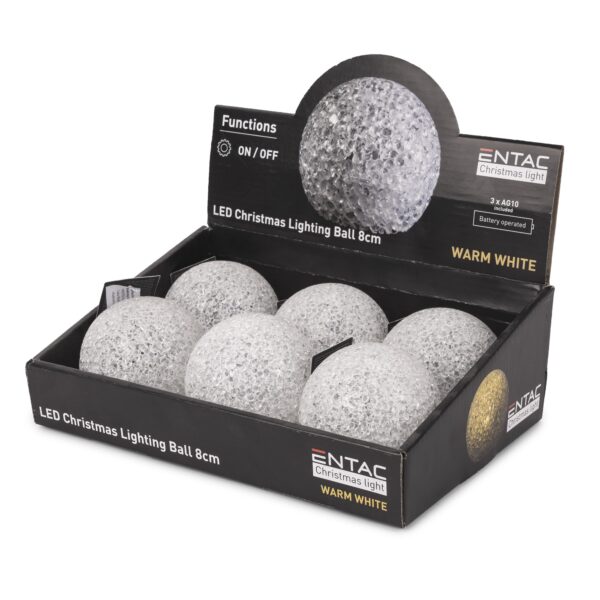 Entac Karácsonyi Világító Gömb 8cm WW | BR (SKU:ECLB8WW) Asztali dekoráció