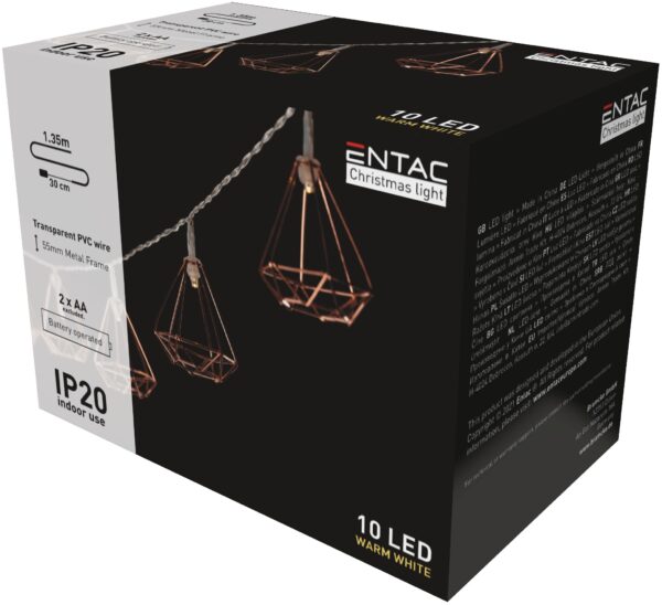 Entac Karácsonyi Beltéri Füzér Fém kerettel 10 LED WW 1,65m (2AA nt.) | BR (SKU:ECLMF-10WW) Beltéri füzér