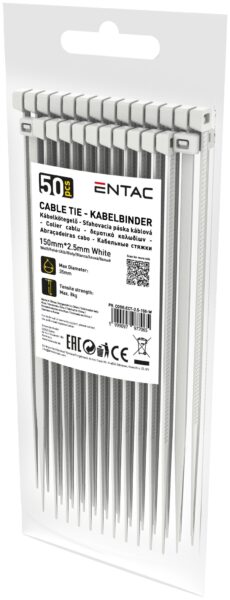Entac Kábelkötegelő 2.5mmx150mm Fehér 50db/csomag | BR (SKU:ECT-2.5-150-W) Kábelkötegelők Entac Kábelkötegelő 2.5mmx150mm Fehér 50db/csomag | BR (SKU:ECT-2.5-150-W) Kábelkötegelők