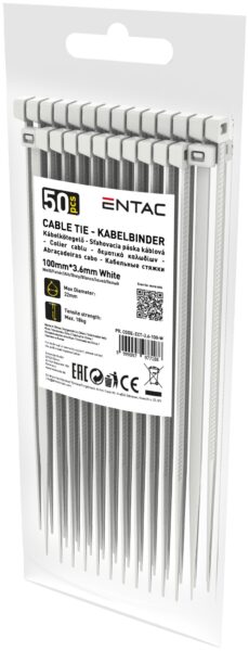 Entac Kábelkötegelő 3.6mmx100mm Fehér 50db/csomag | BR (SKU:ECT-3.6-100-W) Kábelkötegelők és rögzítők Entac Kábelkötegelő 3.6mmx100mm Fehér 50db/csomag | BR (SKU:ECT-3.6-100-W) Kábelkötegelők és rögzítők
