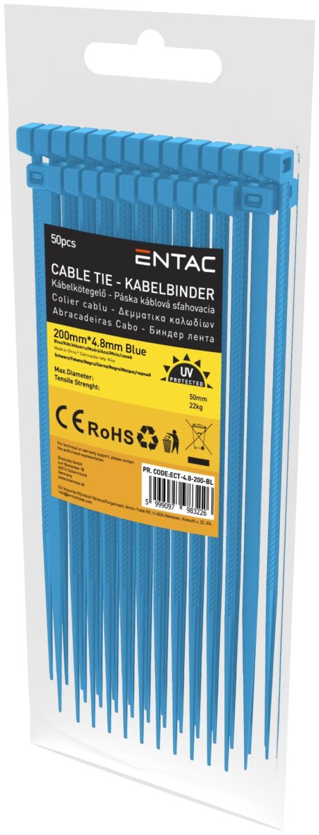 Entac Kábelkötegelő 4.8mmx200mm Kék | BR (SKU:ECT-4.8-200-BL) Kábelkötegelők
