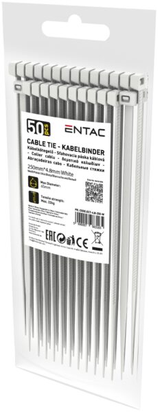 Entac Kábelkötegelő 4.8mmx250mm Fehér 50db/csomag | BR (SKU:ECT-4.8-250-W) Kábelkötegelők és rögzítők