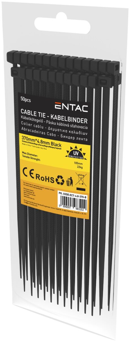Entac Kábelkötegelő 4.8mmx370mm Fekete | BR (SKU:ECT-4.8-370-B) Kábelkötegelők