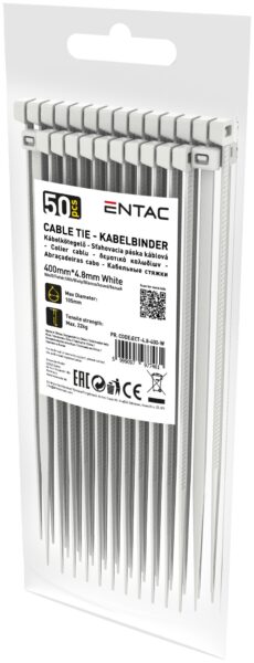Entac Kábelkötegelő 4.8mmx400mm Fehér 50db/csomag | BR (SKU:ECT-4.8-400-W) Kábelkötegelők és rögzítők Entac Kábelkötegelő 4.8mmx400mm Fehér 50db/csomag | BR (SKU:ECT-4.8-400-W) Kábelkötegelők és rögzítők