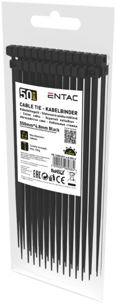 Entac Kábelkötegelő 4.8mmx550mm Fekete 50db/csomag | BR (SKU:ECT-4.8-550-B) Kábelkötegelők
