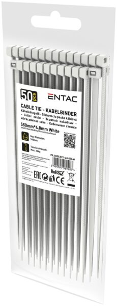 Entac Kábelkötegelő 4.8mmx550mm Fehér 50db/csomag | BR (SKU:ECT-4.8-550-W) Kábelkötegelők és rögzítők