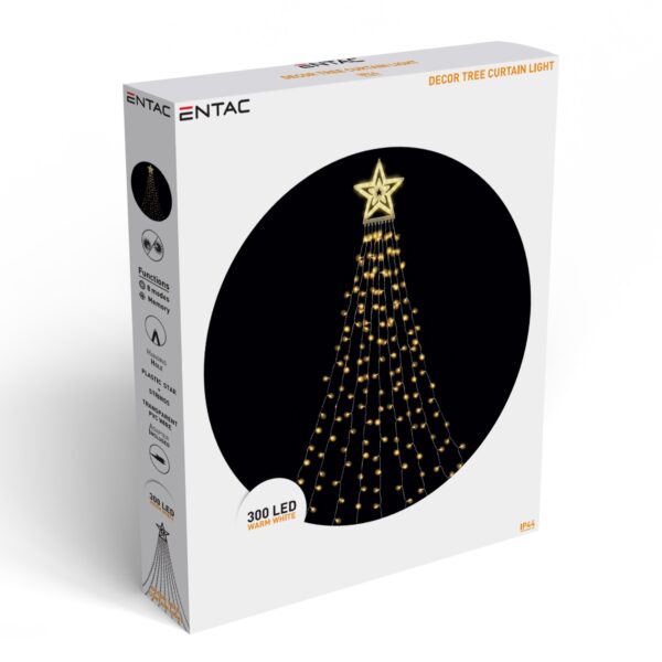 Entac Karácsonyfa LED Takaró Függöny WW IP44 300 LED 10×2.9m with 8F | BR (SKU:ECTCL-300WW) Függöny, háló