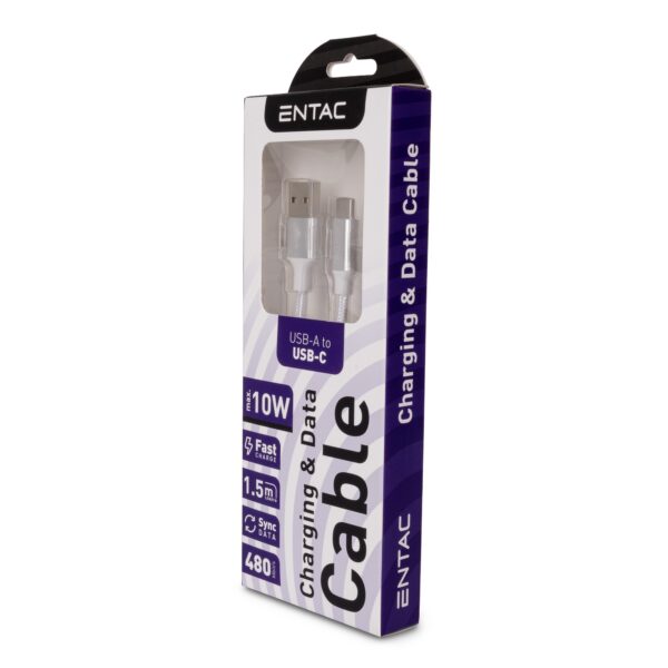 Entac Töltőkábel USB A -> C Charmer Ezüst 150cm | BR (SKU:ECUSB-AC2-NM-S1.5) Töltőkábelek