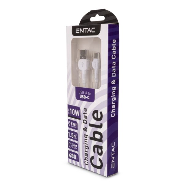 Entac Töltőkábel USB A -> C Classic Fehér 150cm | BR (SKU:ECUSB-AC2-PP-W1.5) Töltőkábelek