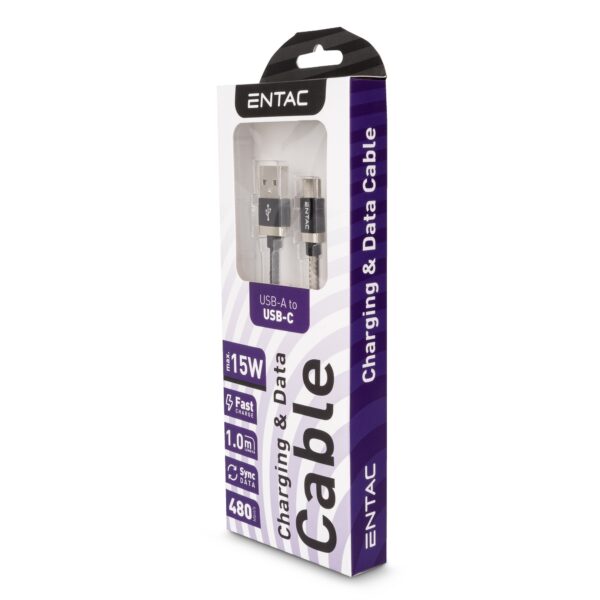 Entac Töltőkábel USB A -> C Fashion King Fekete 100cm | BR (SKU:ECUSB-AC3-FM-B1) Töltőkábelek