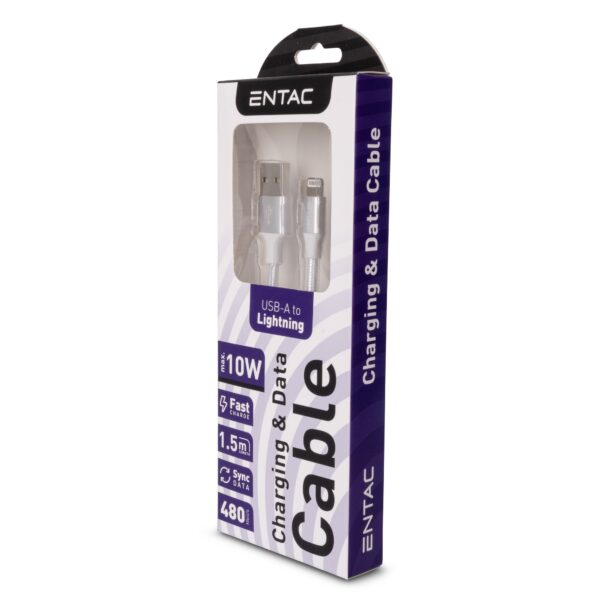 Entac Töltőkábel USB A -> Lightning Charmer Ezüst 150cm | BR (SKU:ECUSB-AL2-NM-S1.5) Töltőkábelek