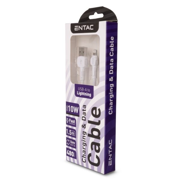 Entac Töltőkábel USB A -> Lightning Classic Fehér 100cm | BR (SKU:ECUSB-AL2-PP-W1) Töltőkábelek