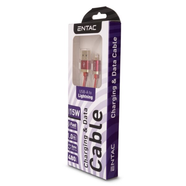 Entac Töltőkábel USB A -> Lightning Fashion King Piros 100cm | BR (SKU:ECUSB-AL3-FM-R1) Töltőkábelek