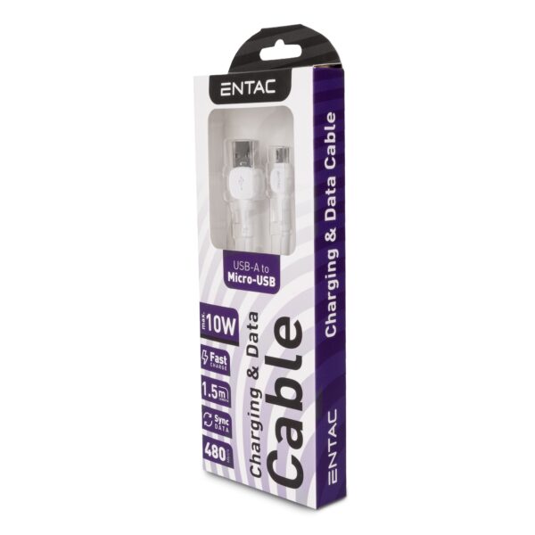 Entac Töltőkábel USB A -> Mikro Classic Fehér 150cm | BR (SKU:ECUSB-AM2-PP-W1.5) Töltőkábelek