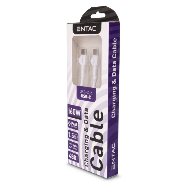 Entac Töltőkábel USB C -> C Classic Fehér 150cm | BR (SKU:ECUSB-CC3-PP-W1.5) Töltőkábelek