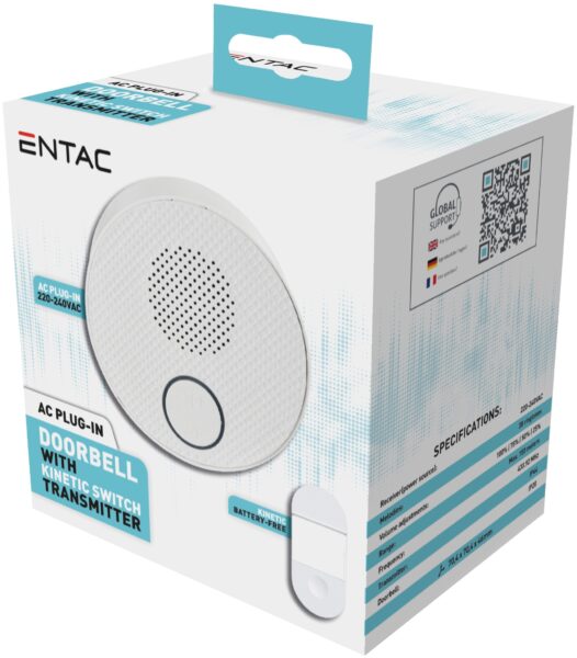 Entac Hálózati Ajtócsengő, Árramforrást Nem Igénylő IP44 Adókészülékkel | BR (SKU:EDB-AC-44-K) Ajtócsengők