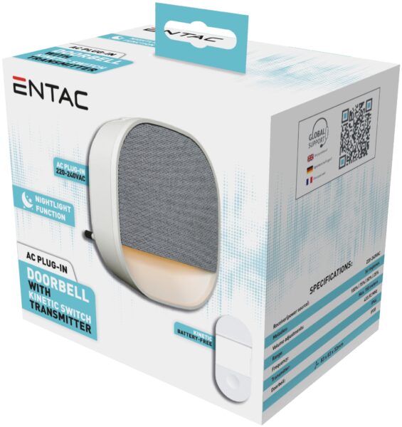 Entac Hálózati Ajtócsengő Éjjeli Fény funkcióval, Áramforrást Nem Igénylő IP44 Adókészülékkel | BR (SKU:EDB-AC-44-L-K) Ajtócsengők