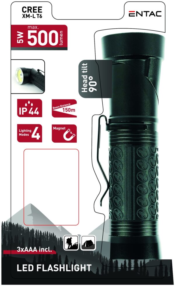 Entac Elemlámpa 90°  5W T6 Alu 3xAAA | BR (SKU:EFL-90-T6-ALU) Elemlámpa
