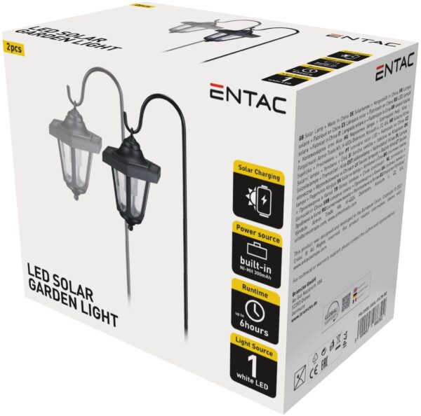 Entac Kerti Szolár Függő Lámpa Vas állvánnyal 830mm 1 LED 2db/csomag | BR (SKU:EGSL-I1L75-B2) Szolár lámpák