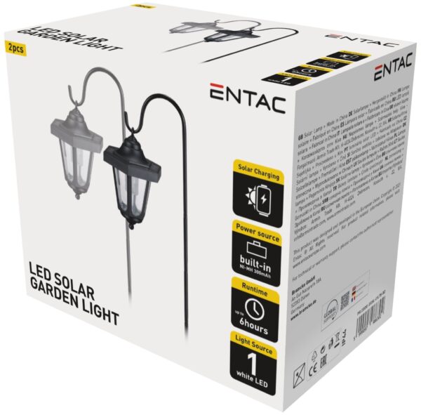 Entac Kerti Szolár Függő Lámpa Vas állvánnyal 75cm 1 LED 2db/csomag *Sérült csomagolás* | BR (SKU:EGSL-I1L75-B2-SCS) Egyéb