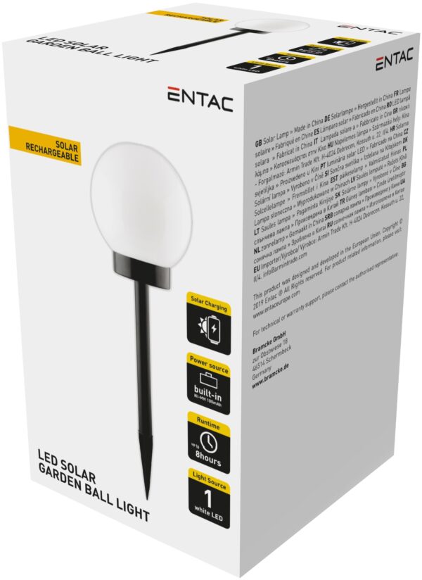 Entac Kerti Szolár Lámpa 380mm Műanyag 1 LED Gömb fej | BR (SKU:EGSL-P1LB38) Műanyagházas egyszerű