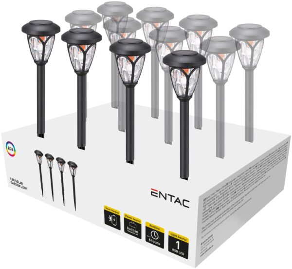Entac Kerti Szolár Lámpa 400mm Műanyag 1 LED RGB 12/kínáló | BR (SKU:EGSL-P1LH40RGB-PDQ) Szolár lámpák