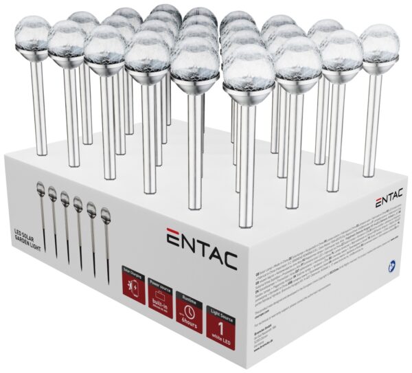 Entac Kerti Szolár Lámpa 340mm Rozsdamentes acél Üveg fej 1 LED 24/kínáló | BR (SKU:EGSL-SS1LC34-PDQ) Fémházas egyszerű