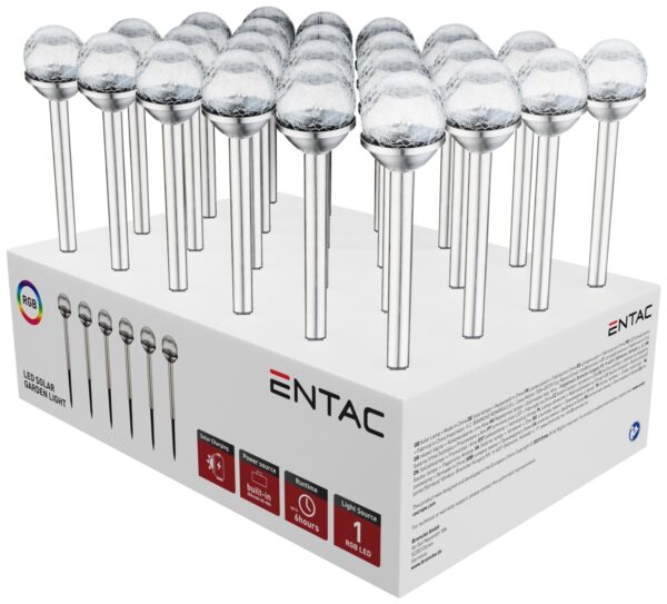 Entac Kerti Szolár Lámpa 340mm Rozsdamentes acél Üveg fej 1 LED RGB 24/kínáló | BR (SKU:EGSL-SS1LC34RGB-PDQ) Fémházas egyszerű