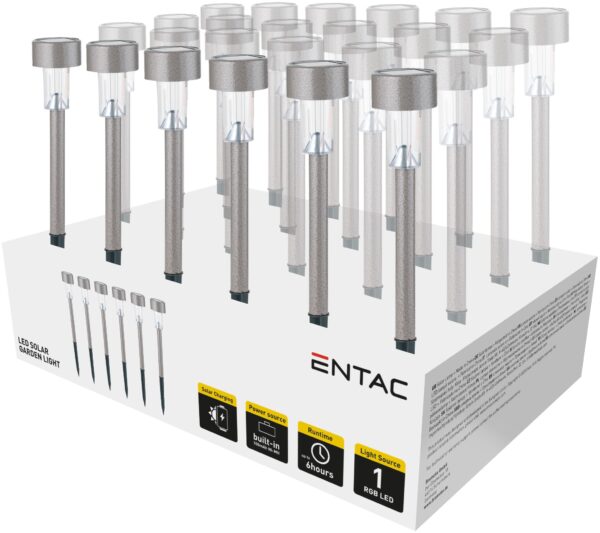 Entac Kerti Szolár Lámpa 360mm Rozsdamentes acél Szürke 1 LED 24/kínáló | BR (SKU:EGSL-SS1LC36-G-PDQ) Fémházas egyszerű